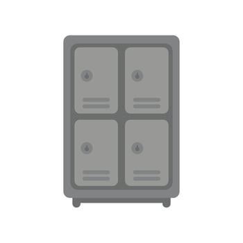 Gray metal storage locker with combination lock showing closed vector
