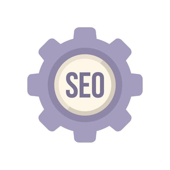 This vector illustration shows a gear representing the seo optimization process
