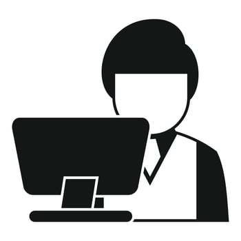 Businessman working on desktop computer icon silhouette vector