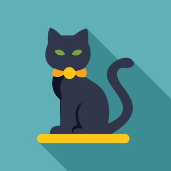 Black cat sitting on a yellow surface with long shadow vector