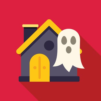 Spooky ghost haunting a small house for halloween vector