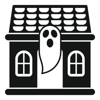 Ghost hovering over haunted house halloween icon vector