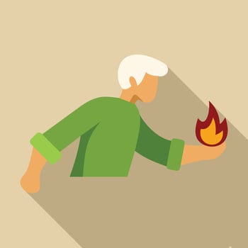 Senior man holding fire in his hand with long shadow vector