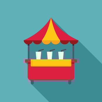 Street food cart selling drinks at local market with awning and cups displayed vector