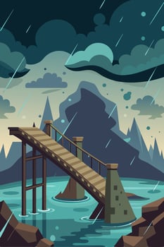 broken bridge sad atmosphere rain clouds vector