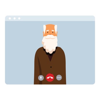 Senior man having a video call on a computer vector
