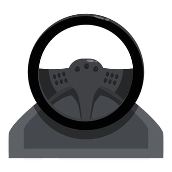 Black steering wheel controlling racing simulator machine vector