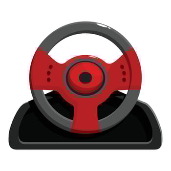 Red and black gaming steering wheel on a stand for playing racing games vector