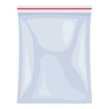 Realistic empty plastic zipper bag is sealed with red stripe vector
