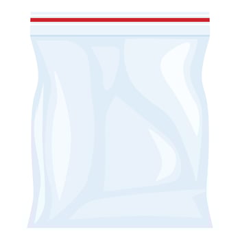 Empty transparent plastic zipper bag with red stripe isolated on white background vector