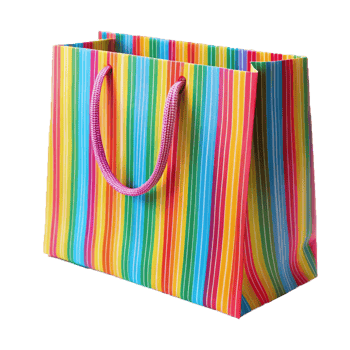 a paper bag with a colorful stripe pattern png