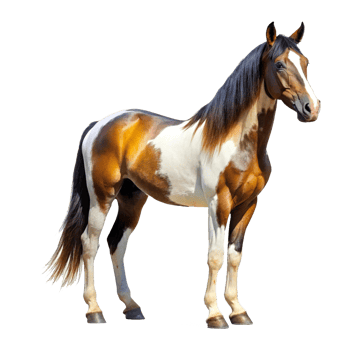 A horse with a white and brown coat png