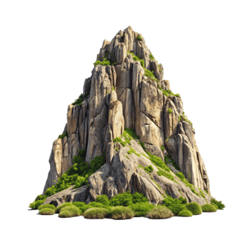A mountain with rocks and grass on top png