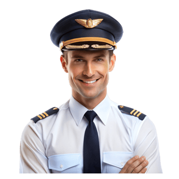 A smiling pilot in uniform with his arms crossed png