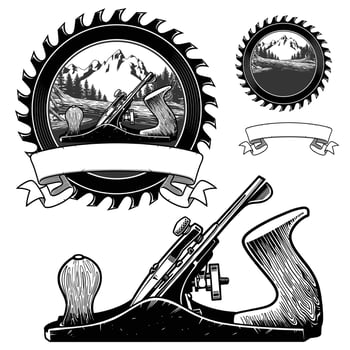 Saw Blade and Wood Shaver Logo design elements vector