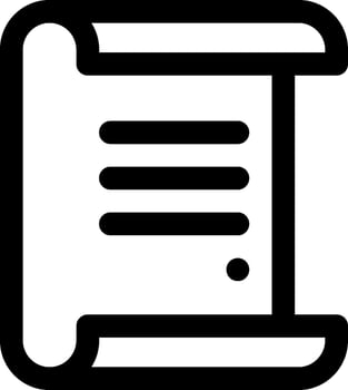 A black and white icon of a scroll vector