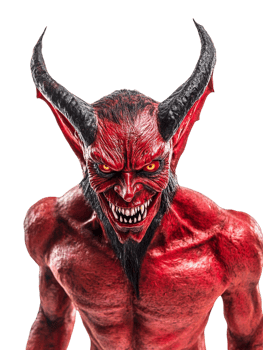 A red devil mask with horns and a big nose png