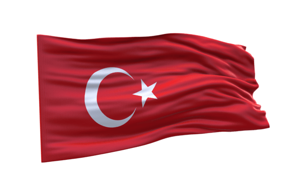 Turkey Flag, Republic of Turkiye 3d render waving fabric textured clipart transparent background image png