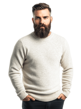 A man with a beard and a white sweater png