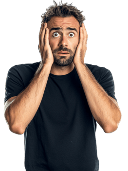 A man is holding his head and looking surprised png