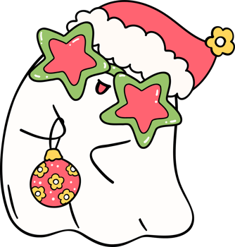 Festive Retro Groovy Christmas Ghost ornament Cute Hand Drawn Cartoon Doodle Character png