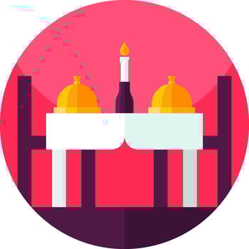 A flat icon of a table with two candles vector