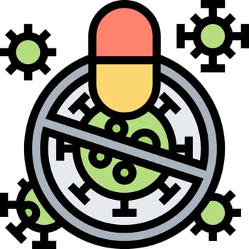 A pill with a red cross and a green circle around it vector