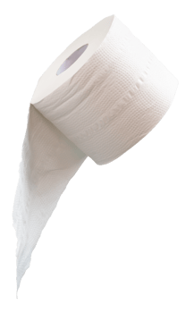 Single roll of white tissue paper or napkin prepared for use in toilet or restroom isolated with clipping path in file format png