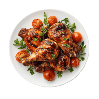 Barbecue chicken with tomatoes on the side transparent background png