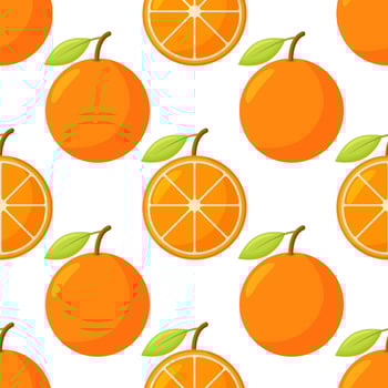 Orange fruit pattern. Sweet beautiful citrus seamless background with yellow juicy oranges. vector