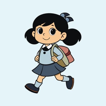 Cute little school Kid Girl with backpack walking to school Cartoon Illustration vector