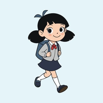 Cute little school Kid Girl student with backpack walking to school Cartoon Illustration vector