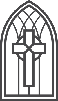 Church glass window with catholic cross. Gothic cathedral arch with pattern. Medieval stained frame. Silhouette of vintage architecture outline illustration png