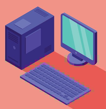 isometric computer pc monitor keyboard vector