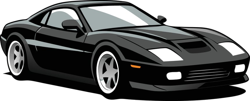 Black sports car illustrated in a sleek and modern cartoon style vector