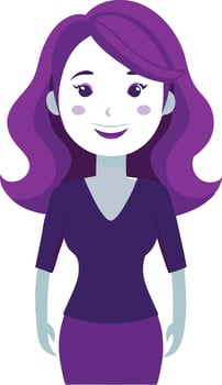 Woman with purple hair and a purple outfit, illustrated in a cartoon and minimalist style vector