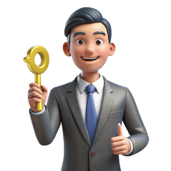 Smiling Cartoon Businessman Holding Gold Key and Giving Thumbs Up png