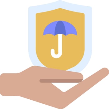 A hand holding an umbrella over a shield vector