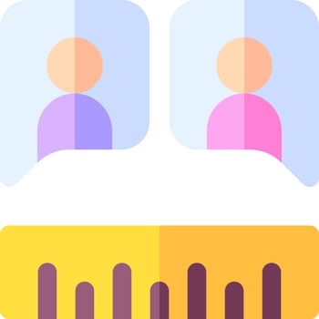 Two people are sitting in a bed with a phone vector