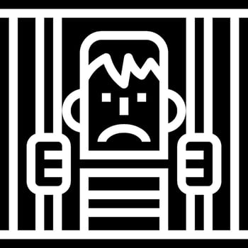 A black and white icon of a man in jail vector