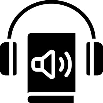 A black and white icon of headphones and a book vector
