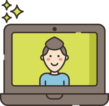 A man is on a laptop screen with a star vector