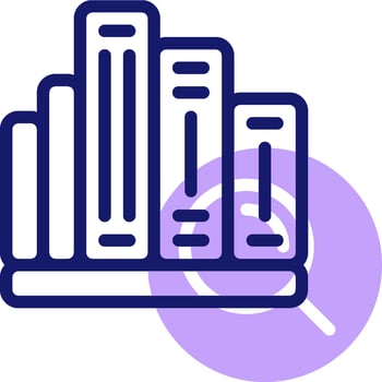 A library icon with a magnifying glass vector