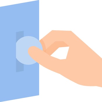 A hand is pushing a button on a blue door vector