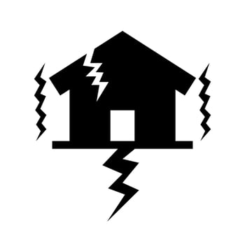 Strong earthquake and damage house silhouette icon. vector
