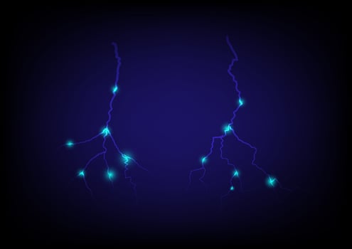 Thunderstorm on a dark blue background. Lightning effect and electric power charge vector
