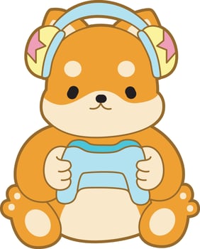 Shiba Inu playing a games. Cute puppy kawaii dog lovely animal icon. Fluffy Shiba Inu pet stickers. Happy doggy activities illustrations. vector