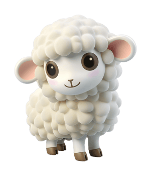 Cute Kawaii Sheep 3D Cartoon Style Isolated on Transparent Background png