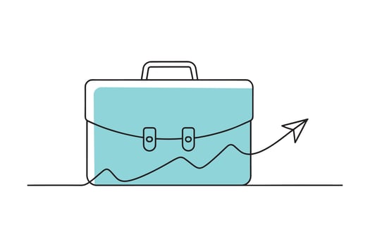 Briefcase with an arrow, symbolizing business or career progression isolated doodle line art flat illustration on white background. vector