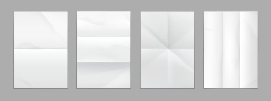 Fold paper, notebook wrinkle sheet, crumpled pages vector